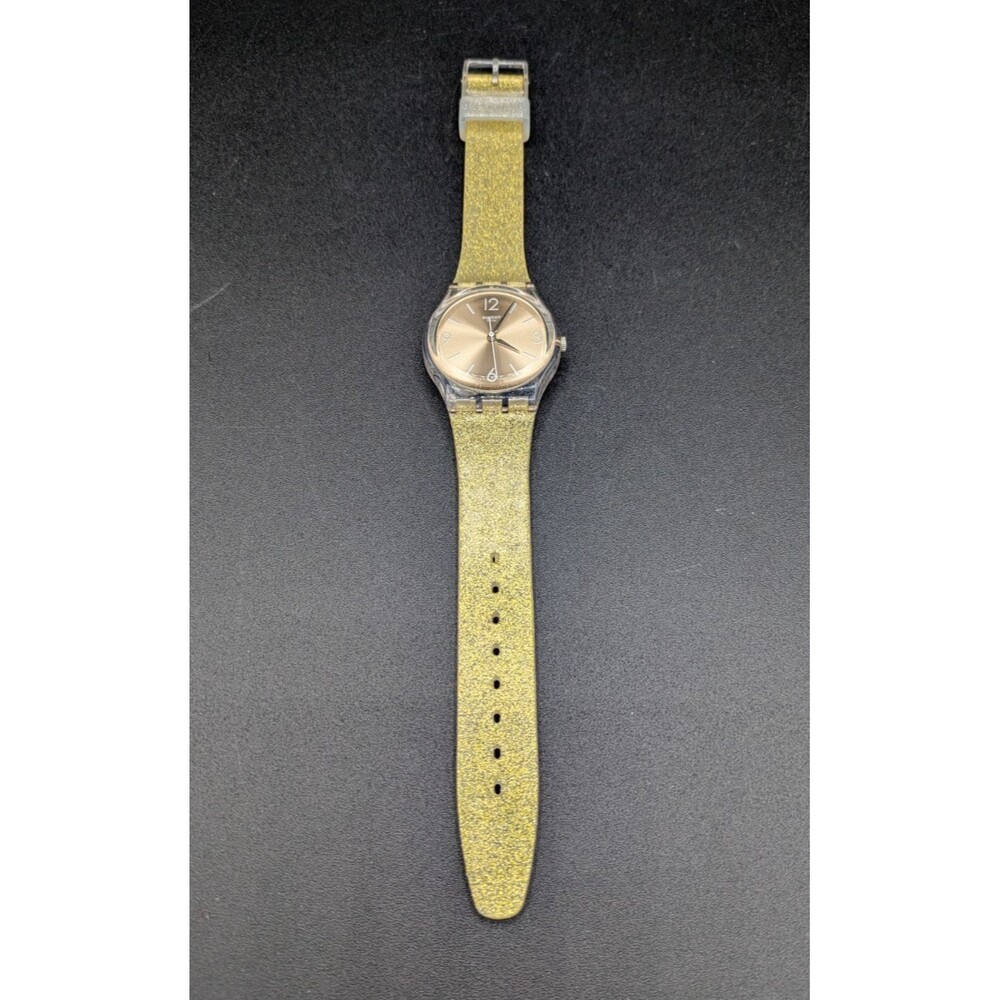 Swatch Gent Sunblush GE242C Gold Glitter Quartz Watch